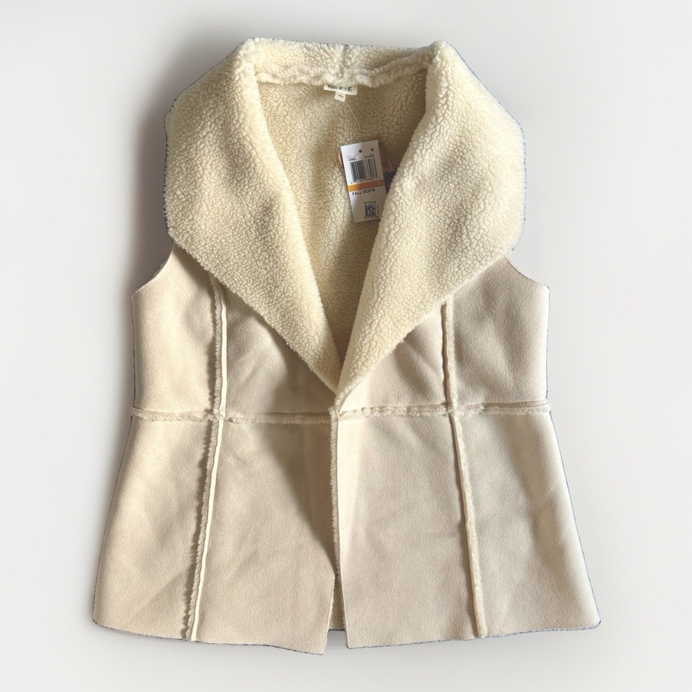 Self Esteem NWT Faux Suede Panel Vest S White Western Sherpa Lined Minimalist